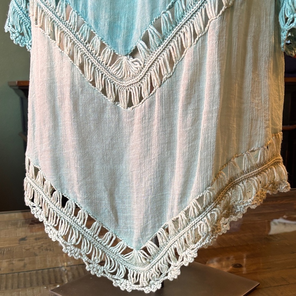 Boho Teal ombré Crochet Tunic - Picture 8 of 12